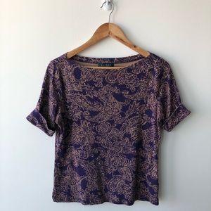 Ralph Lauren Floral Dark Purple Wide Neck T Shirt